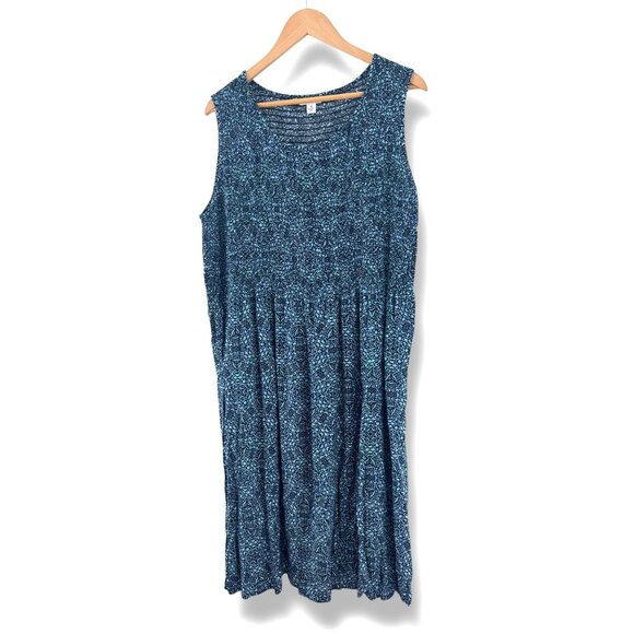 Croft & Barrow Blue Print Smocked Bodice Midi Dress Size 1X 16 18 Plus Sz Summer - Picture 7 of 8